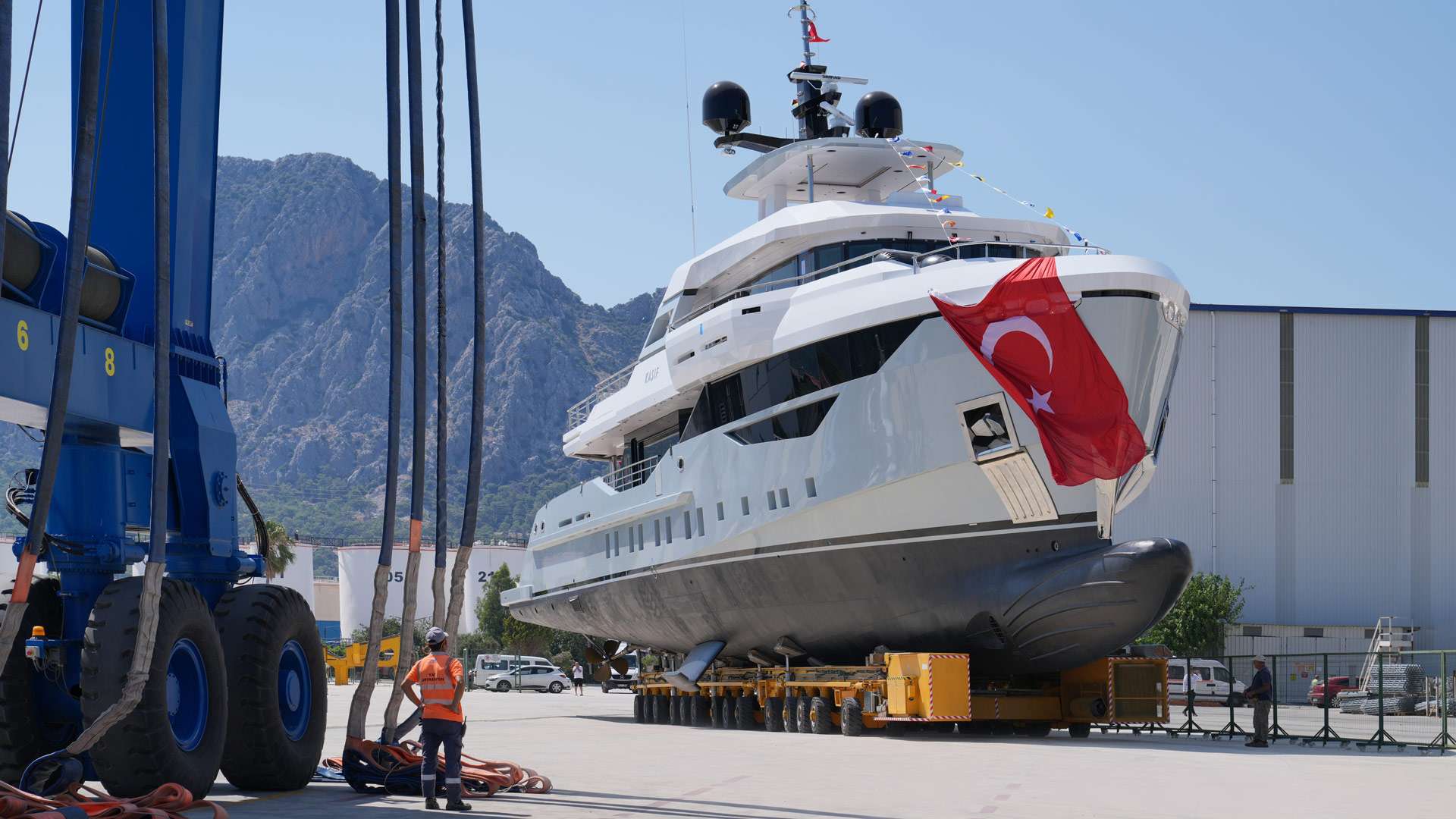 An explorer yacht in the new facility built in the Antalya Free Zone